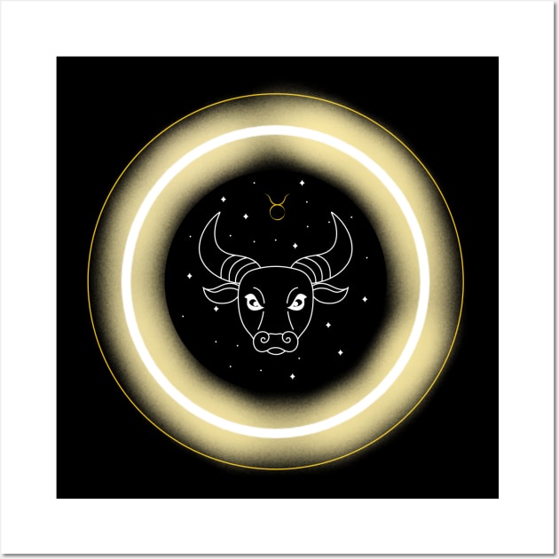 Neon Light Effect Taurus Wall Art by MysticZodiac